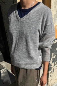 Matthew V-Neck Mohair Sweater | Icy Grey