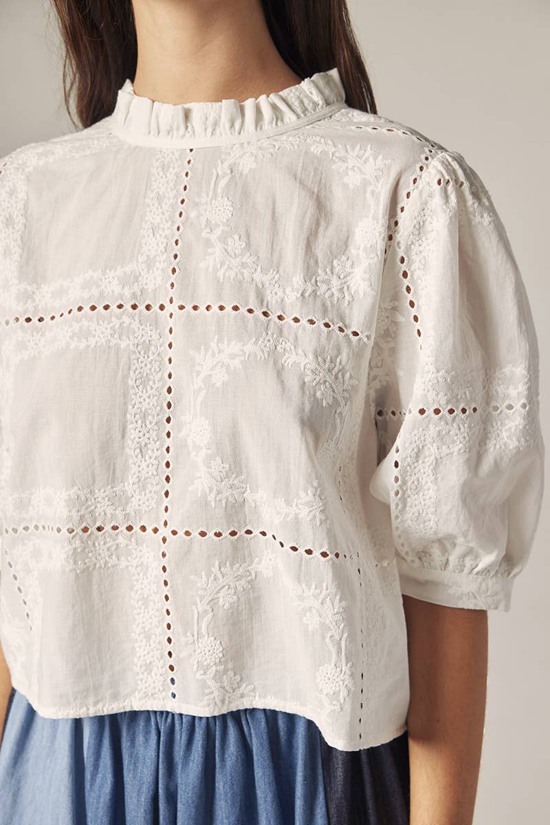 Puff Sleeve Tie Back Top | White