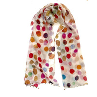 Long Cotton Silk Scarf | White Multi Dots
