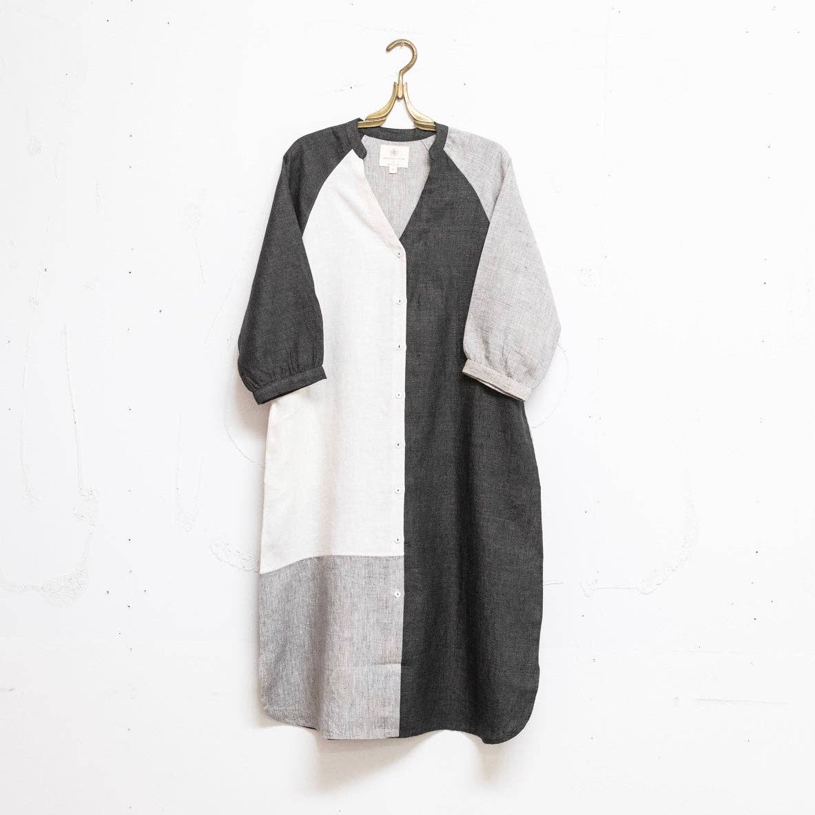 Color Blocked Linen Tunic Dress