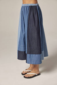 Colorblock Denim Midi Skirt