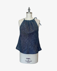 Linen Bias Halter Top | 2-Tone Navy