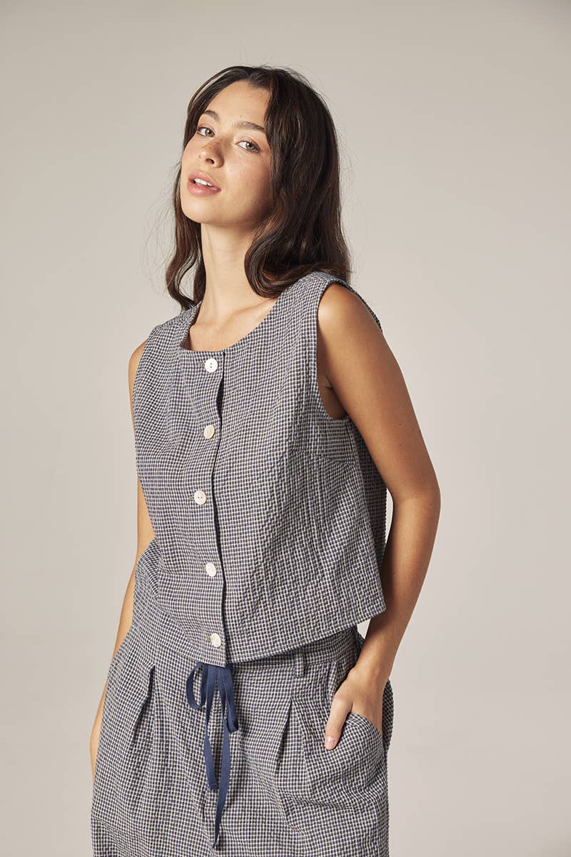Plaid Button Down Top | Navy & White Checkers