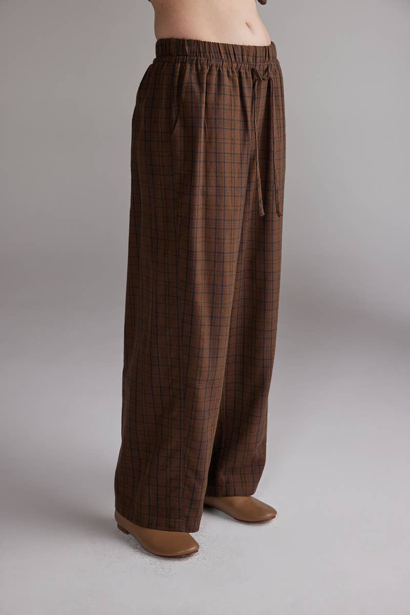 Tie Waist Pants | Brown/Black Plaid