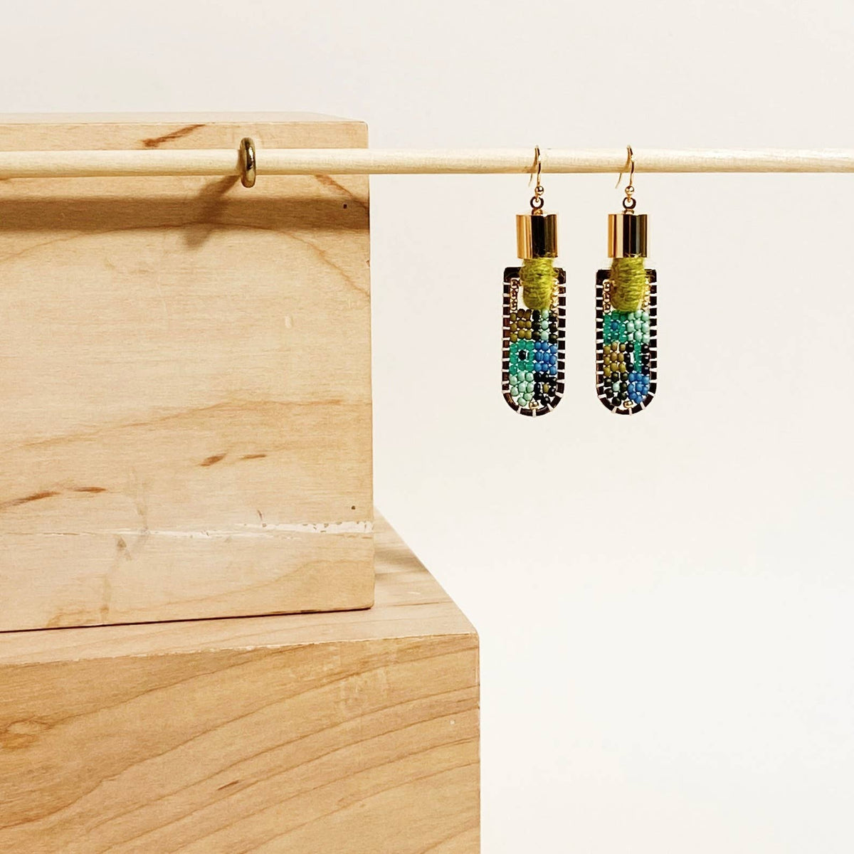 Geometric Patch Earrings | Chartreuse Wool/Cool Tones