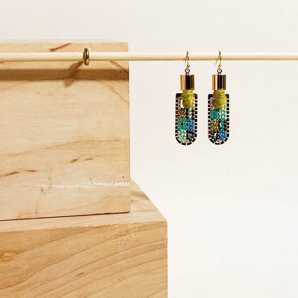 Geometric Patch Earrings | Chartreuse Wool/Cool Tones