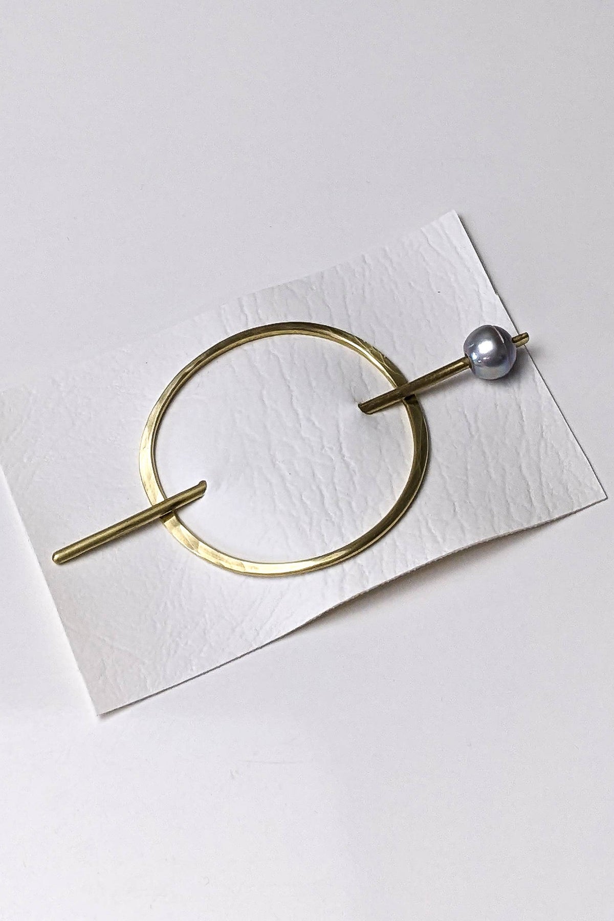 Oval Brass Hair Slide with Pearl Stick | Grey