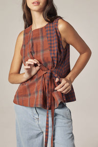 Contrast Panel Top | Brown & Rust Checkers