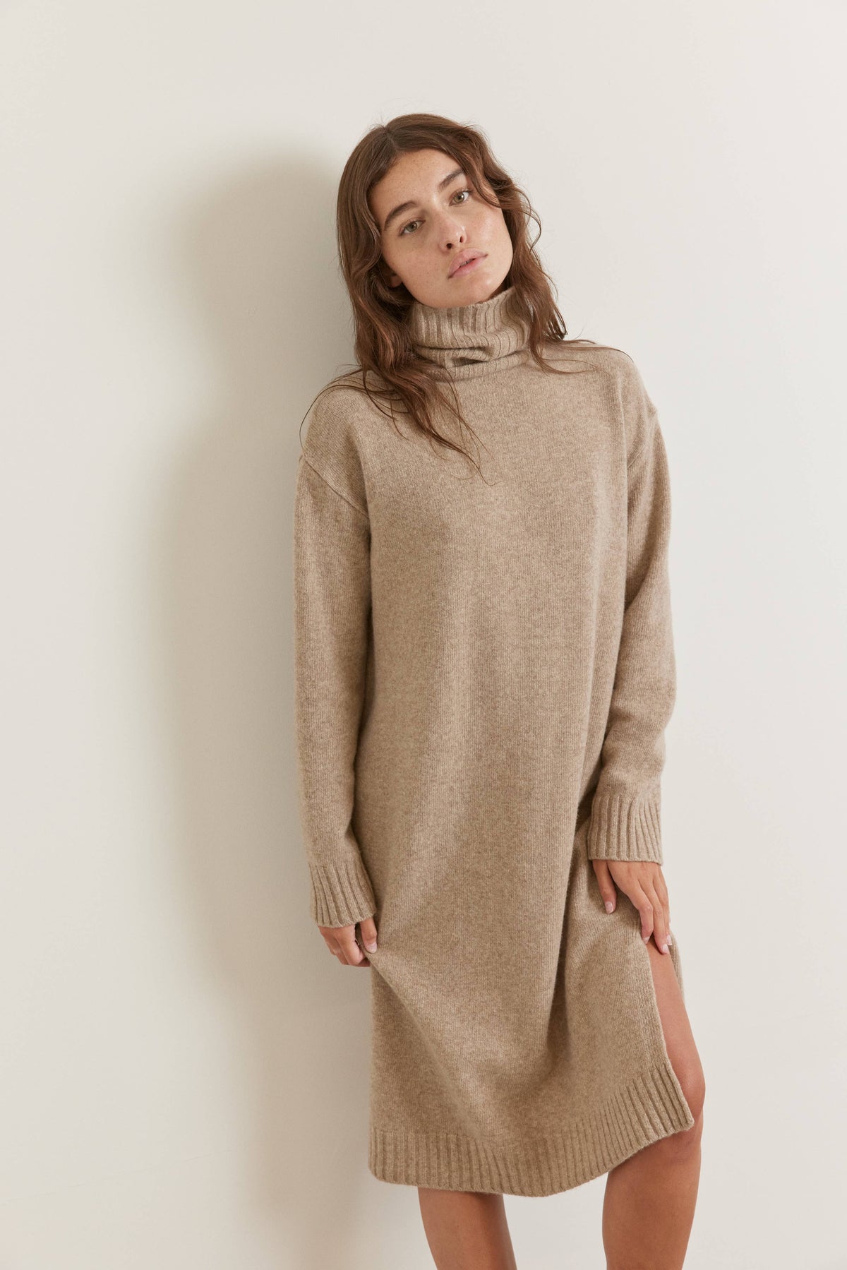 Wool Turtleneck Midi Dress | Mocha