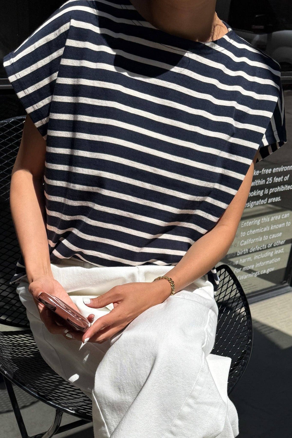 Manon Tee | White Stripe on Navy