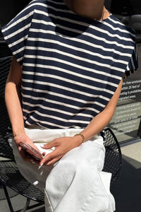 Manon Tee | White Stripe on Navy