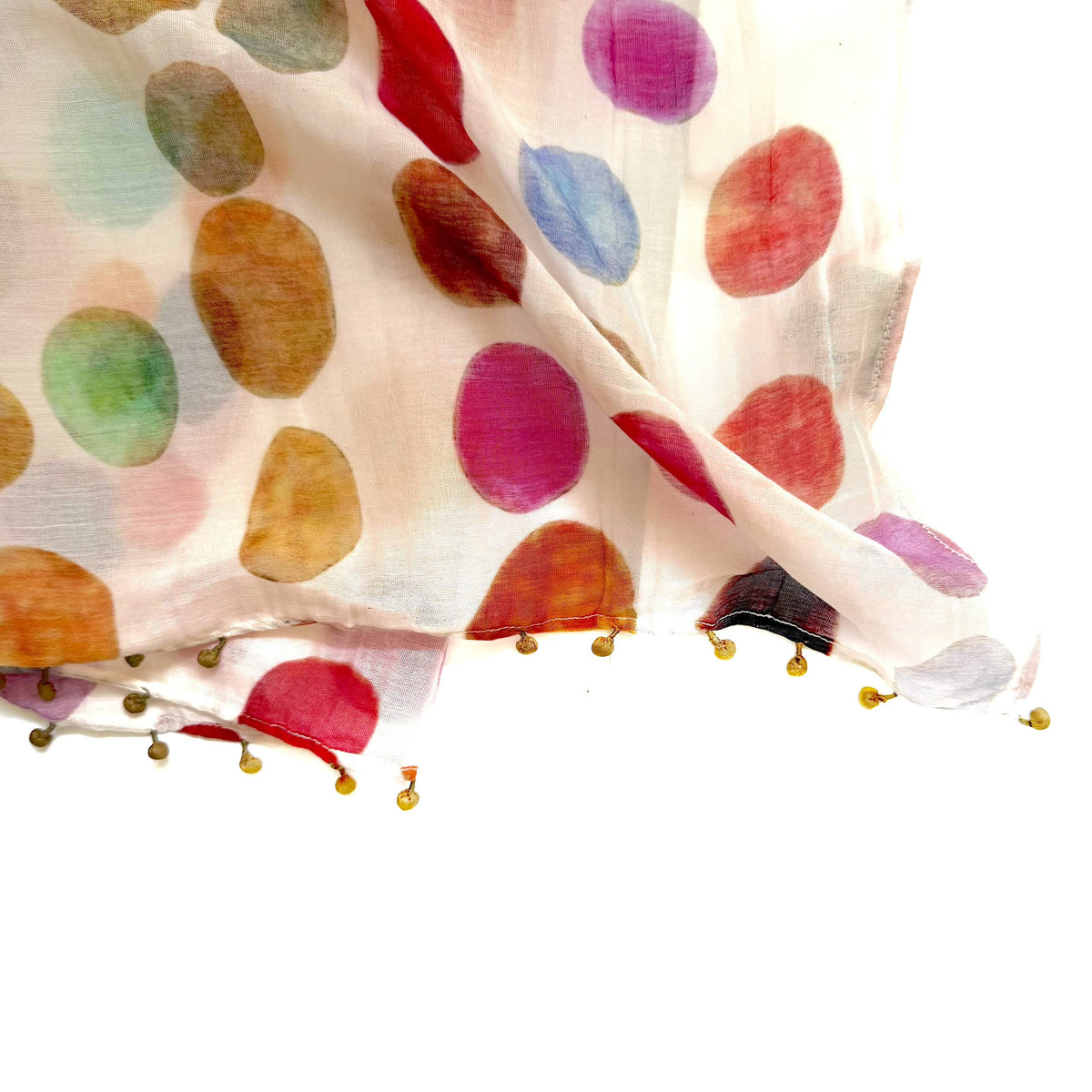 Long Cotton Silk Scarf | White Multi Dots