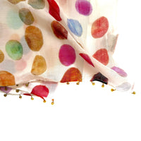 Long Cotton Silk Scarf | White Multi Dots