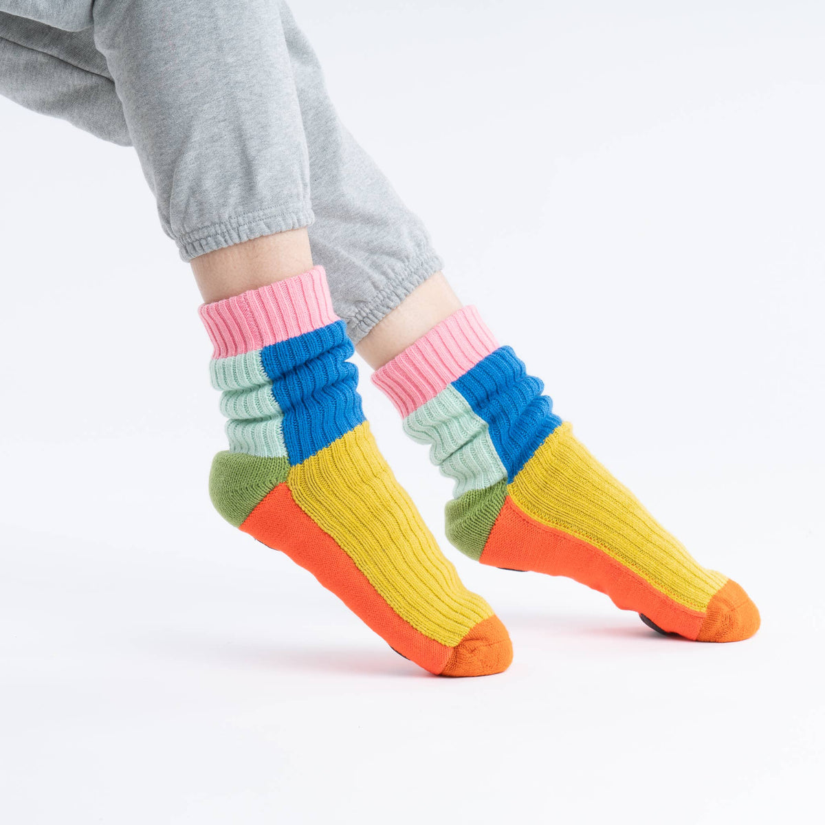 Kaleidoscope Knit House Socks | Olive Cobalt