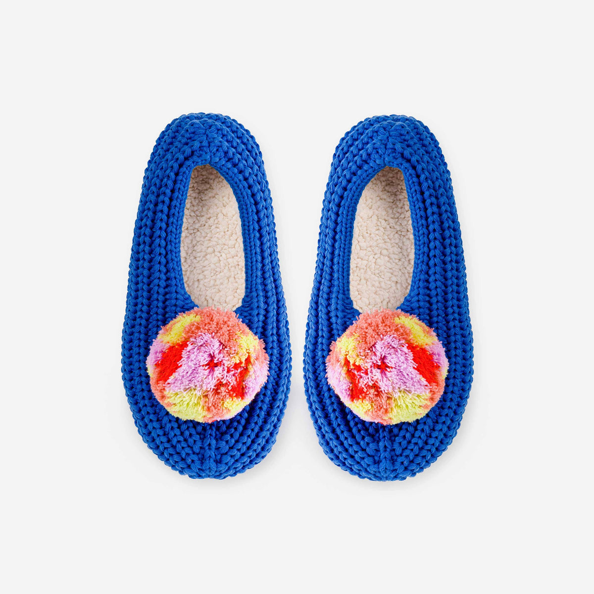 Marble Pom Knit Slippers | Cobalt