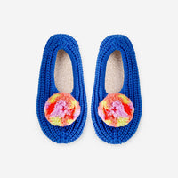 Marble Pom Knit Slippers | Cobalt