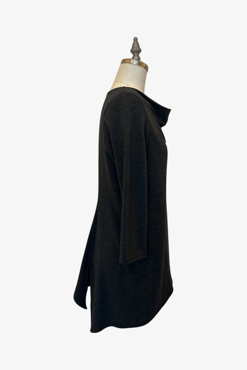3/4 Sleeve Trapezoid Tunic | Charcoal French Terry