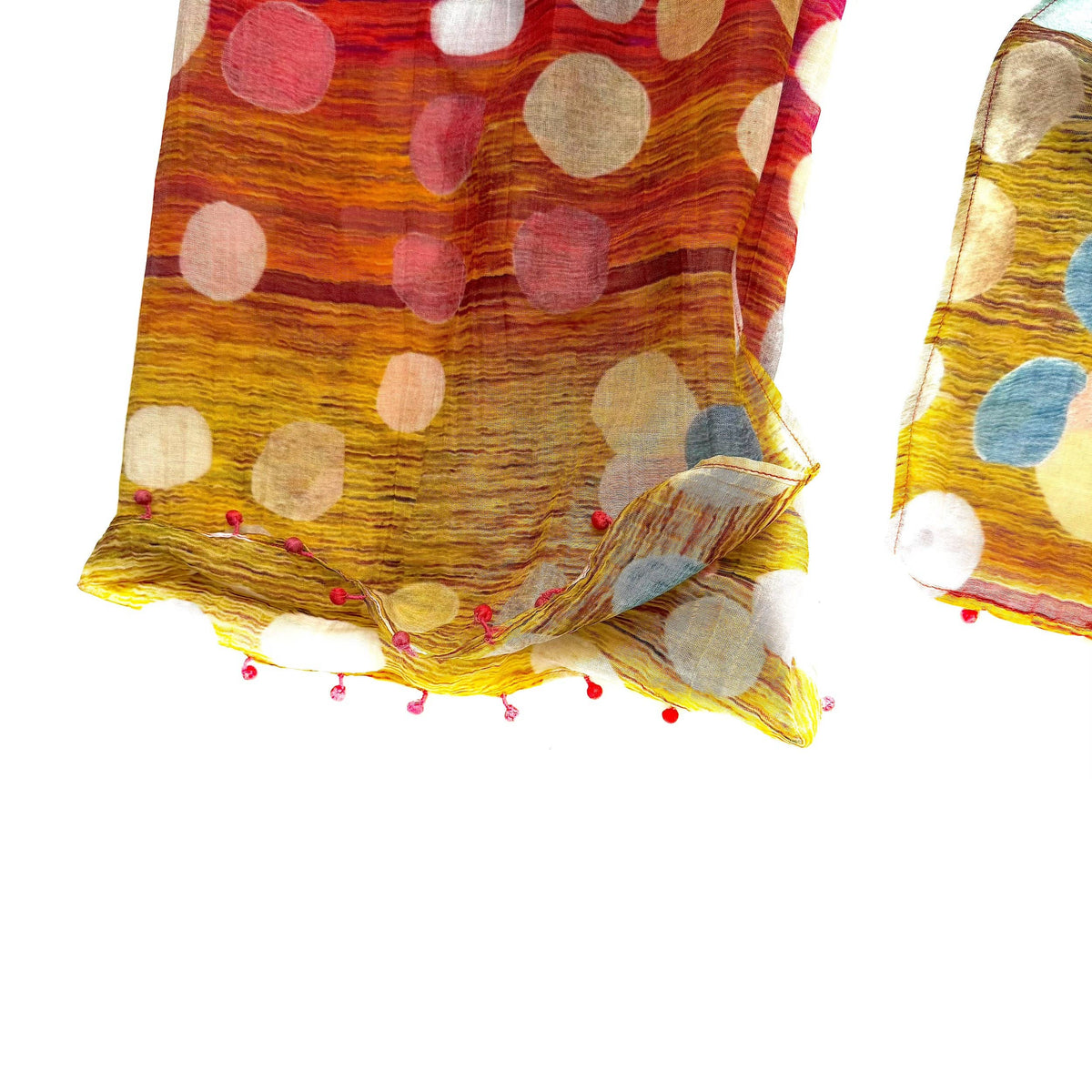 Long Cotton Silk Scarf | Coral Multi Dots