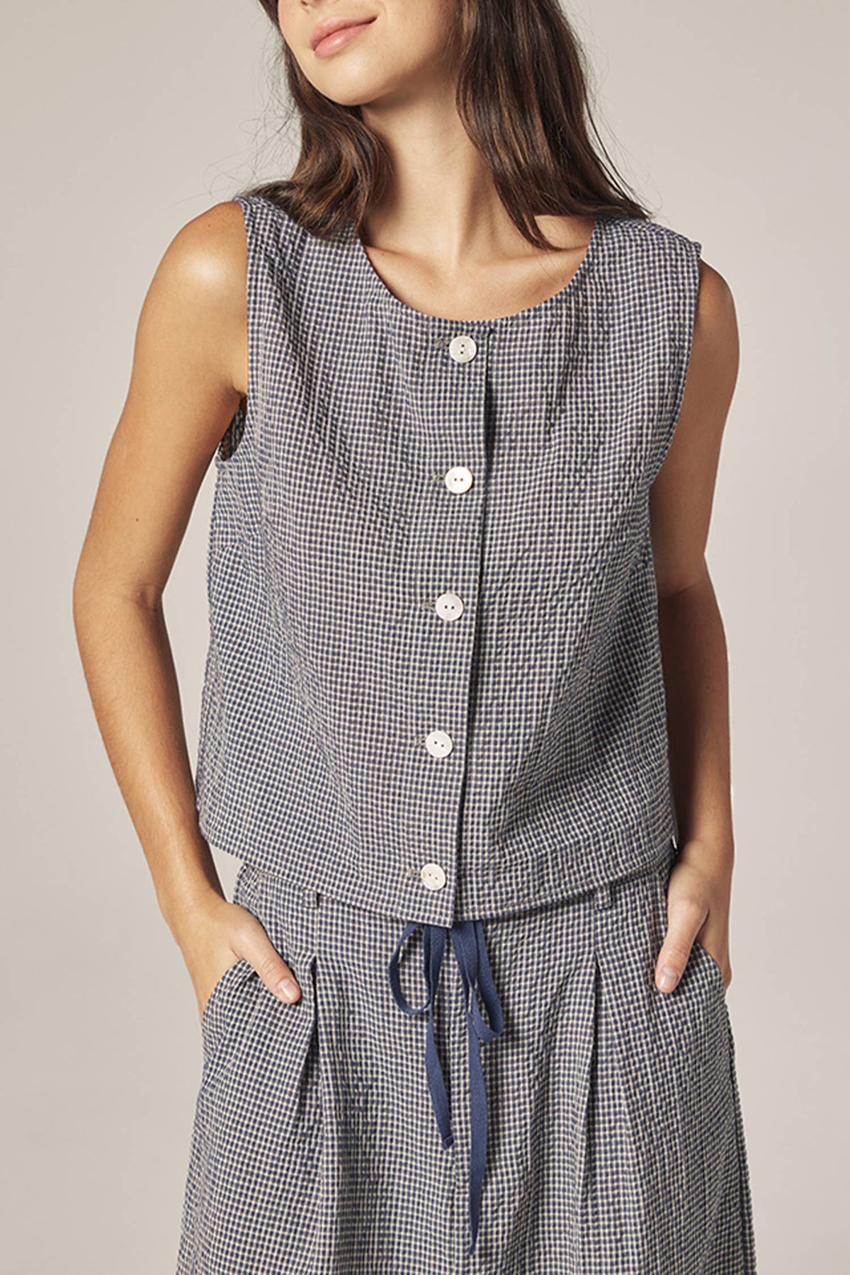 Plaid Button Down Top | Navy & White Checkers