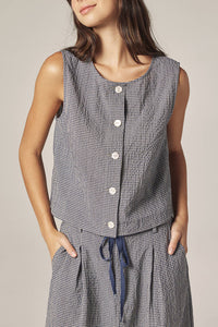 Plaid Button Down Top | Navy & White Checkers