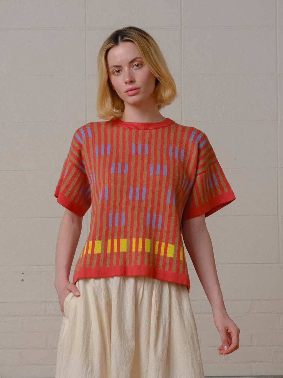 Bauhaus Short Sleeve Sweater Tee | Carnelian