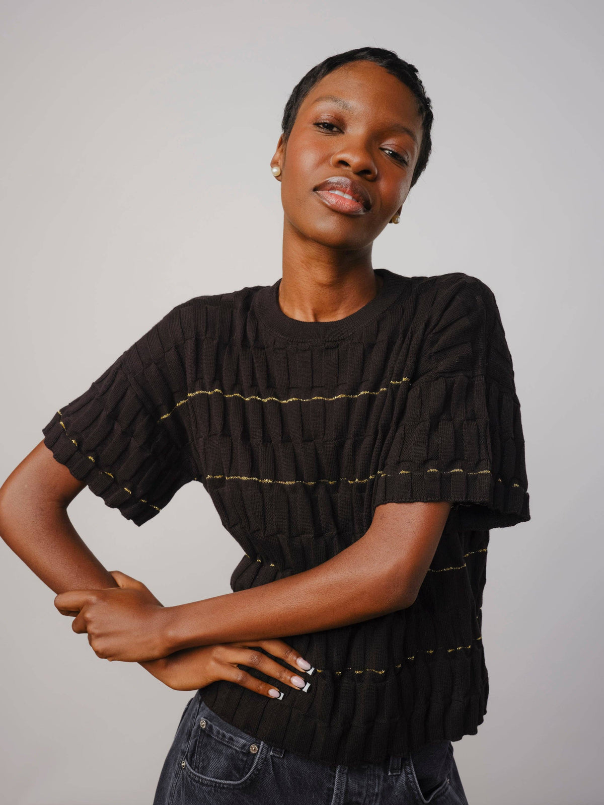 Wiggle Stripe Knit Grid Tee | Pleiades