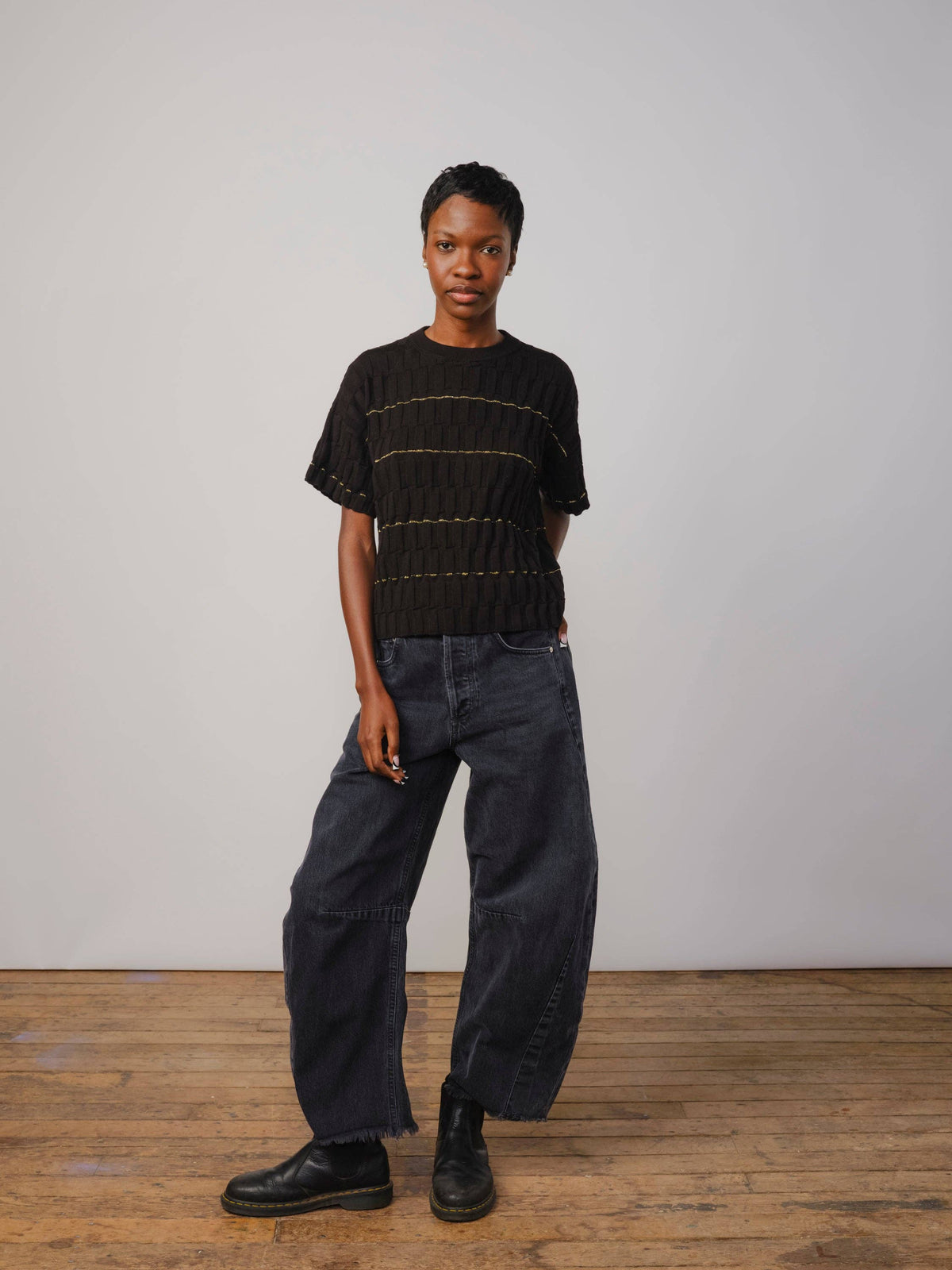 Wiggle Stripe Knit Grid Tee | Pleiades