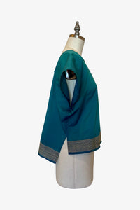 Selvedge Top | Teal Cream Saree