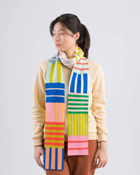 Patchwork Stripe Skinny Scarf | Rainbow