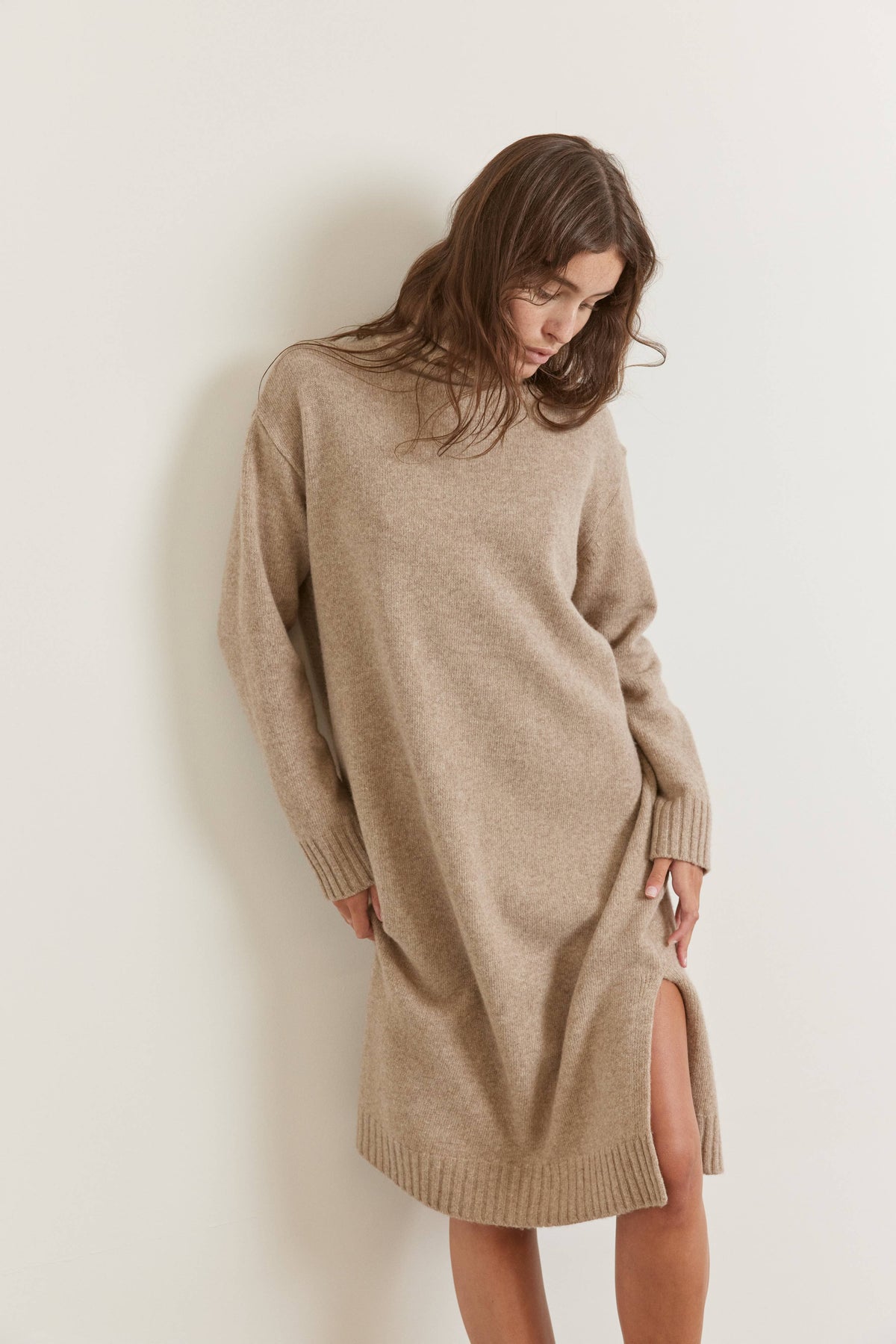 Wool Turtleneck Midi Dress | Mocha