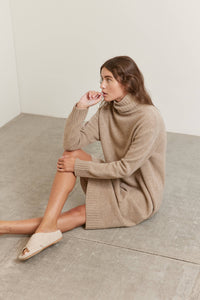 Wool Turtleneck Midi Dress | Mocha