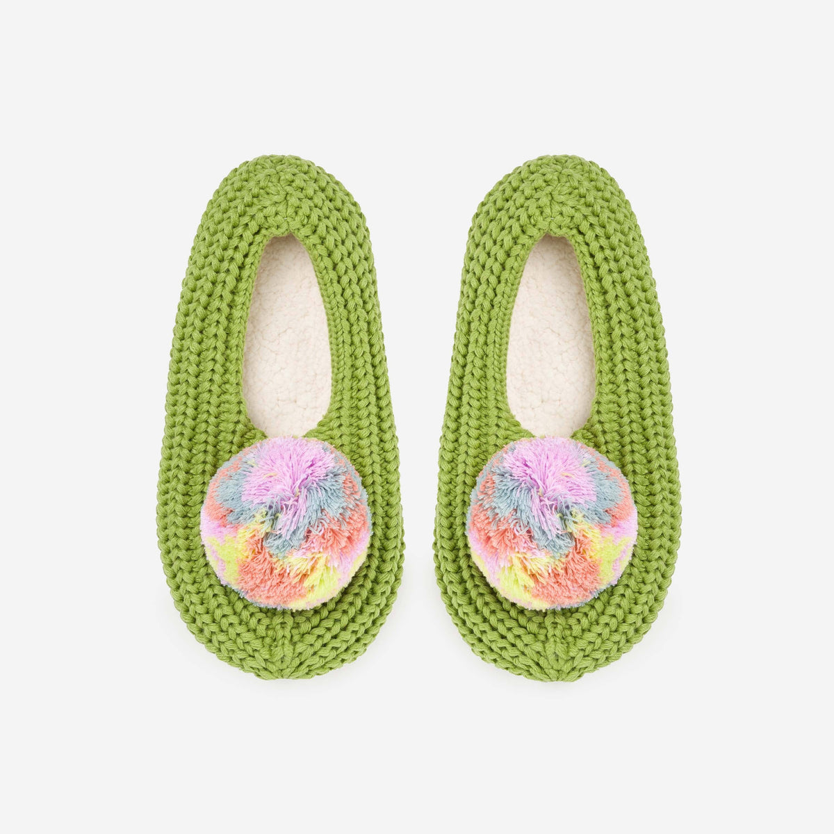 Marble Pom Knit Slippers | Green