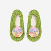 Marble Pom Knit Slippers | Green