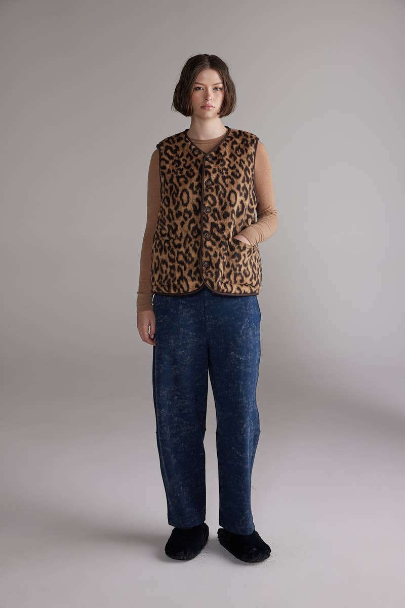 Reversible Teddy Vest | Chocolate/Leopard