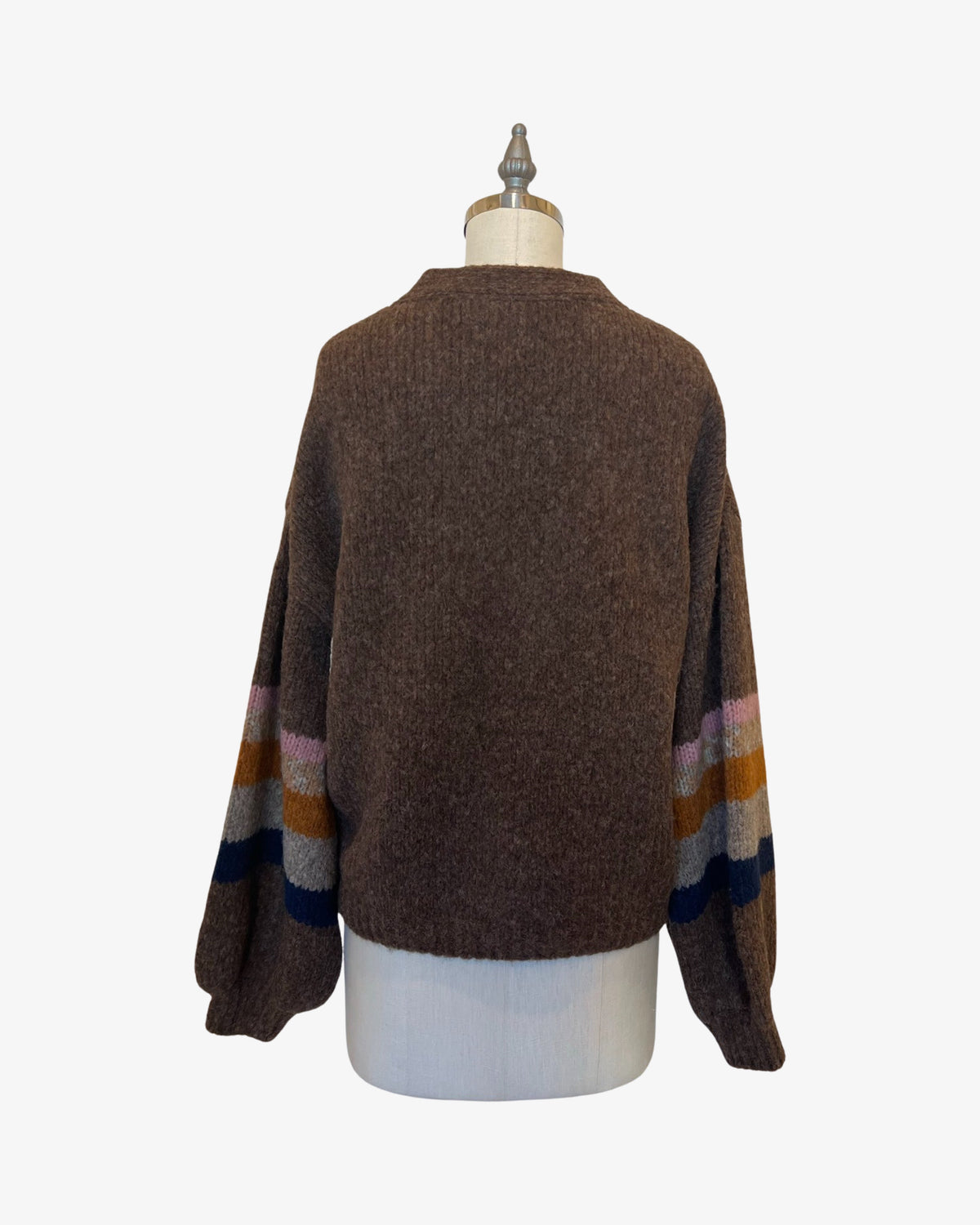 Baby Alpaca Wool Cardigan | Brown Multi Stripe