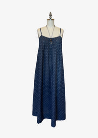 Tie Back Ankle Dress | Denim Polka Dots