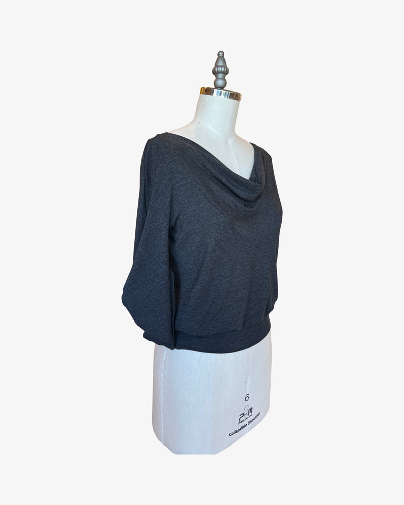 C-Sleeve Banded Top | Charcoal Bamboo Jersey