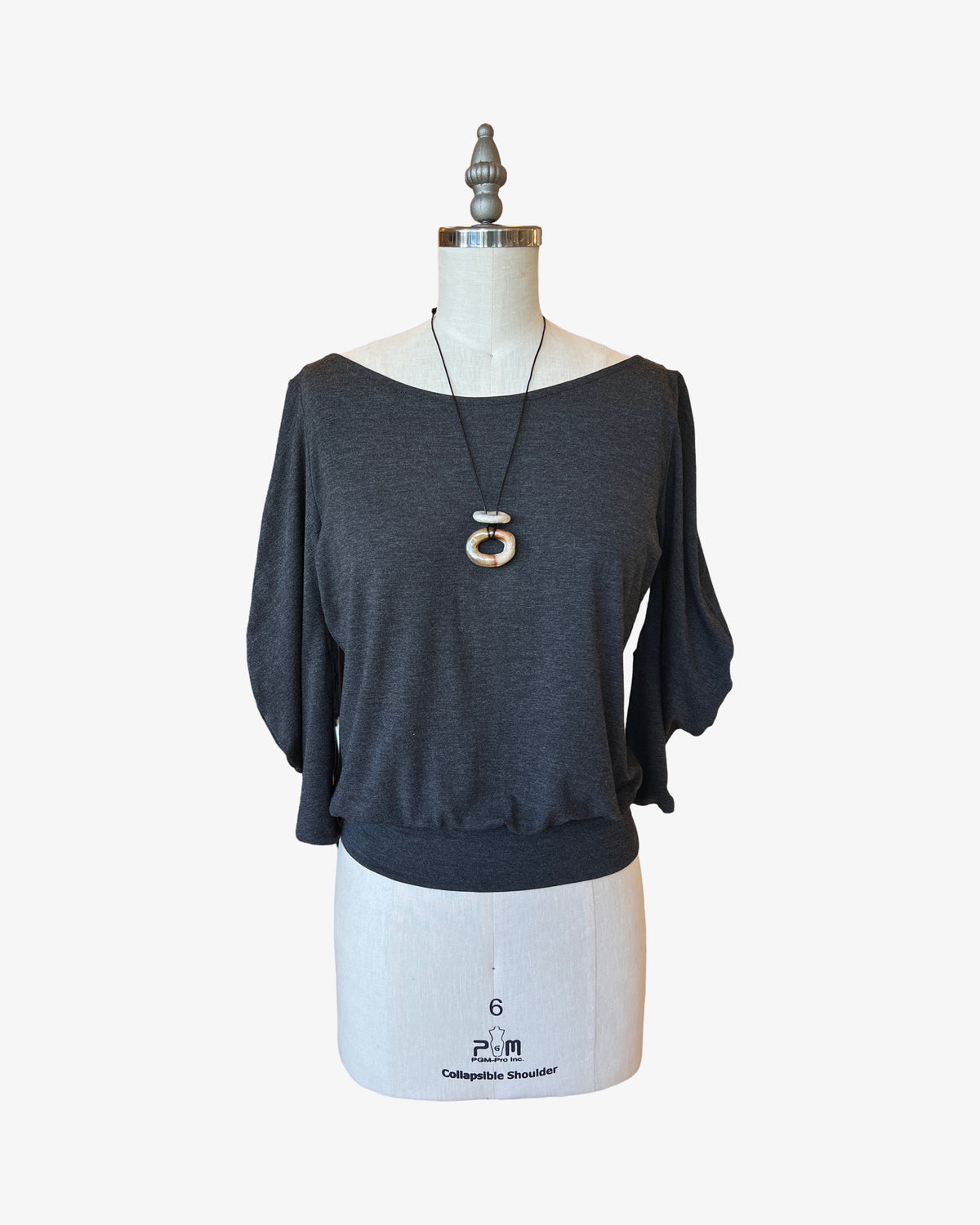 C-Sleeve Banded Top | Charcoal Bamboo Jersey