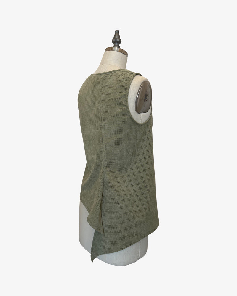S/L Trapezoid Top | Sage Perforated Ultrasuede
