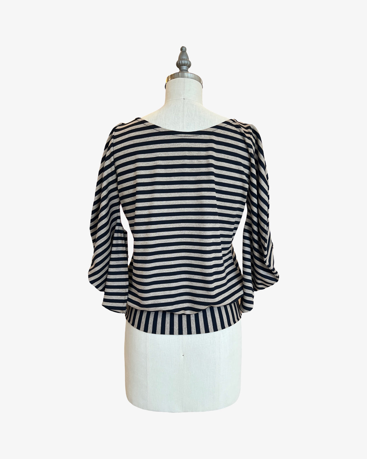 C-Sleeve Banded Top | Mocha Stripe