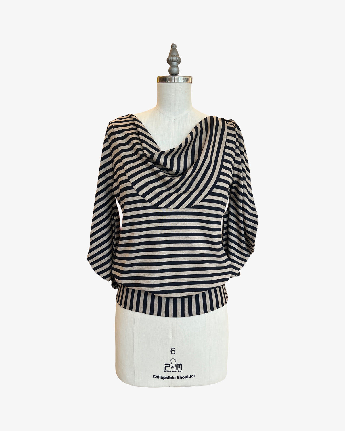 C-Sleeve Banded Top | Mocha Stripe