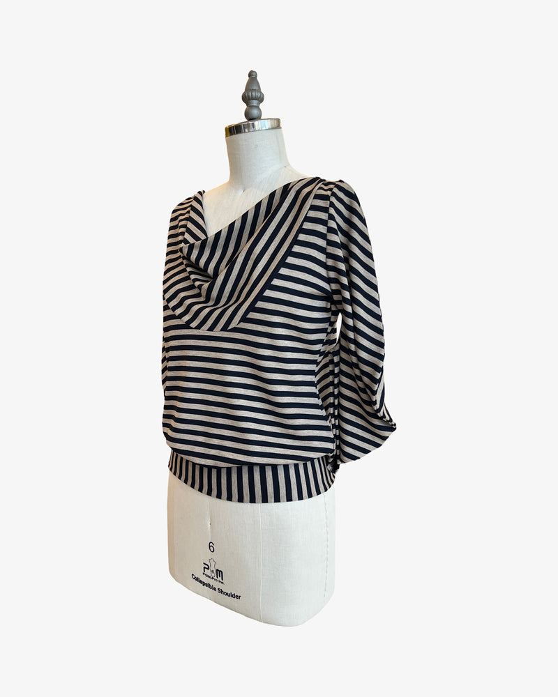 C-Sleeve Banded Top | Mocha Stripe