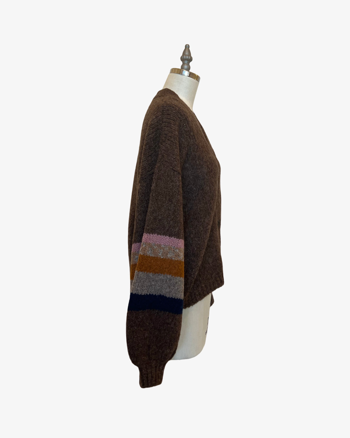 Baby Alpaca Wool Cardigan | Brown Multi Stripe