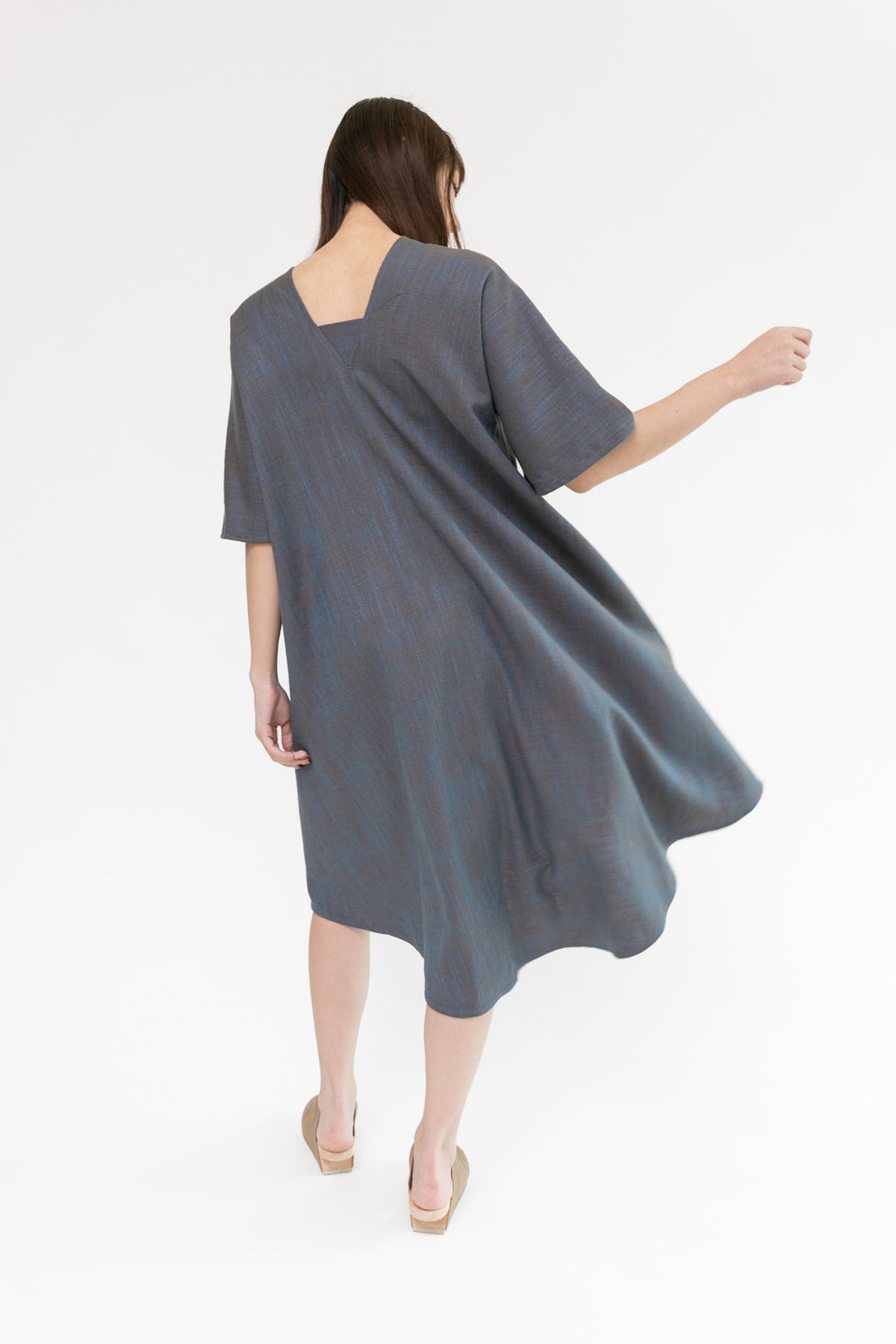 Linen Rorschach Dress | Blue Bronze