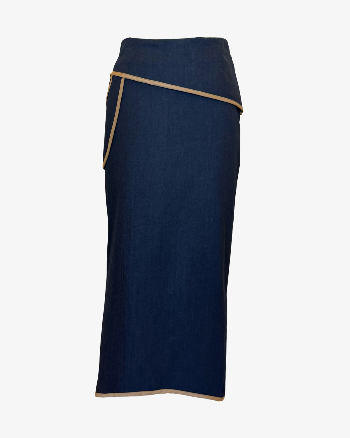 Drop Pocket Maxi Skirt | Dark Denim+Tan