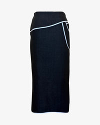 Drop Pocket Maxi Skirt | Black Denim+White