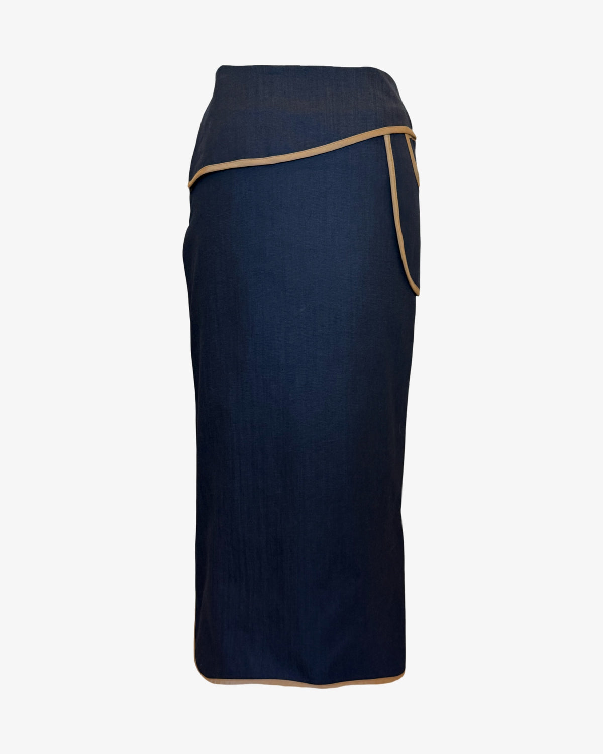 Drop Pocket Maxi Skirt | Dark Denim+Tan