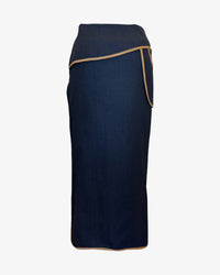 Drop Pocket Maxi Skirt | Dark Denim+Tan
