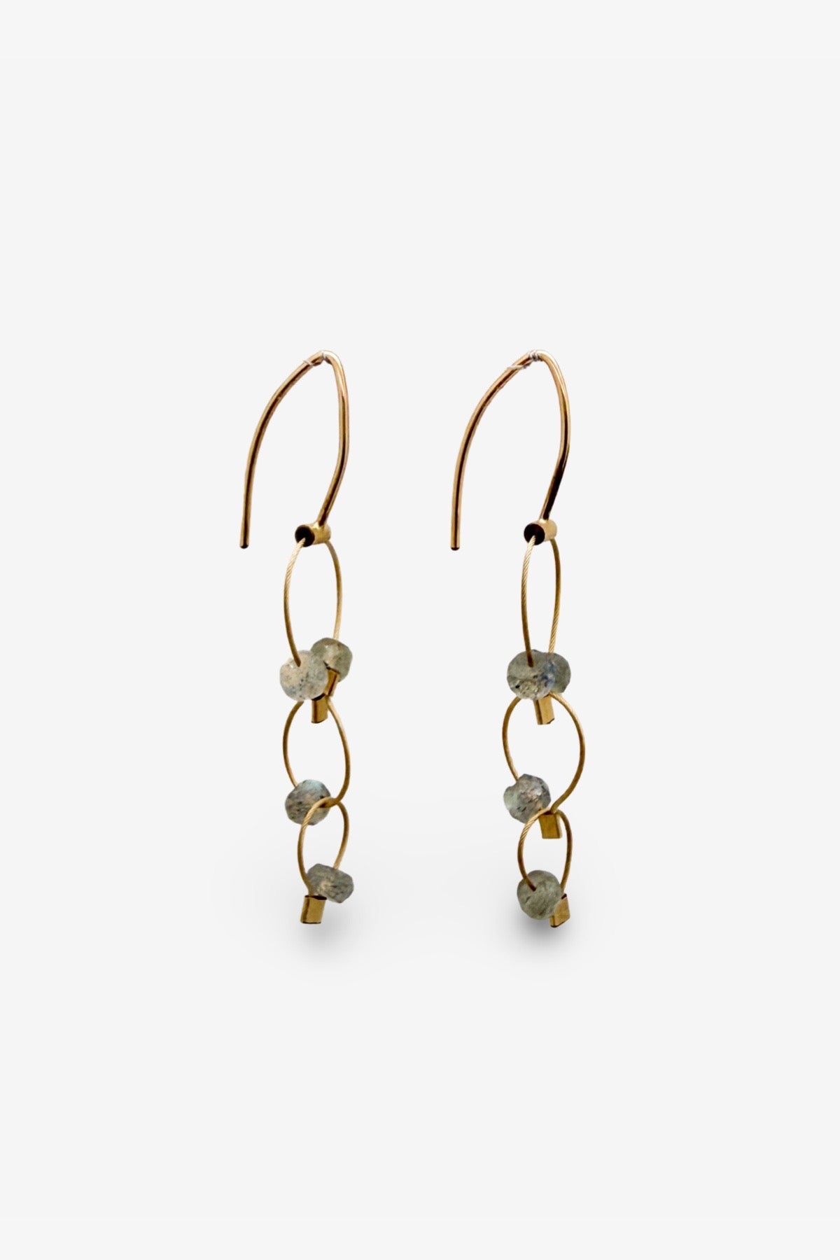 Descending Mini Tear Chain Earrings | Labradorite/Gold