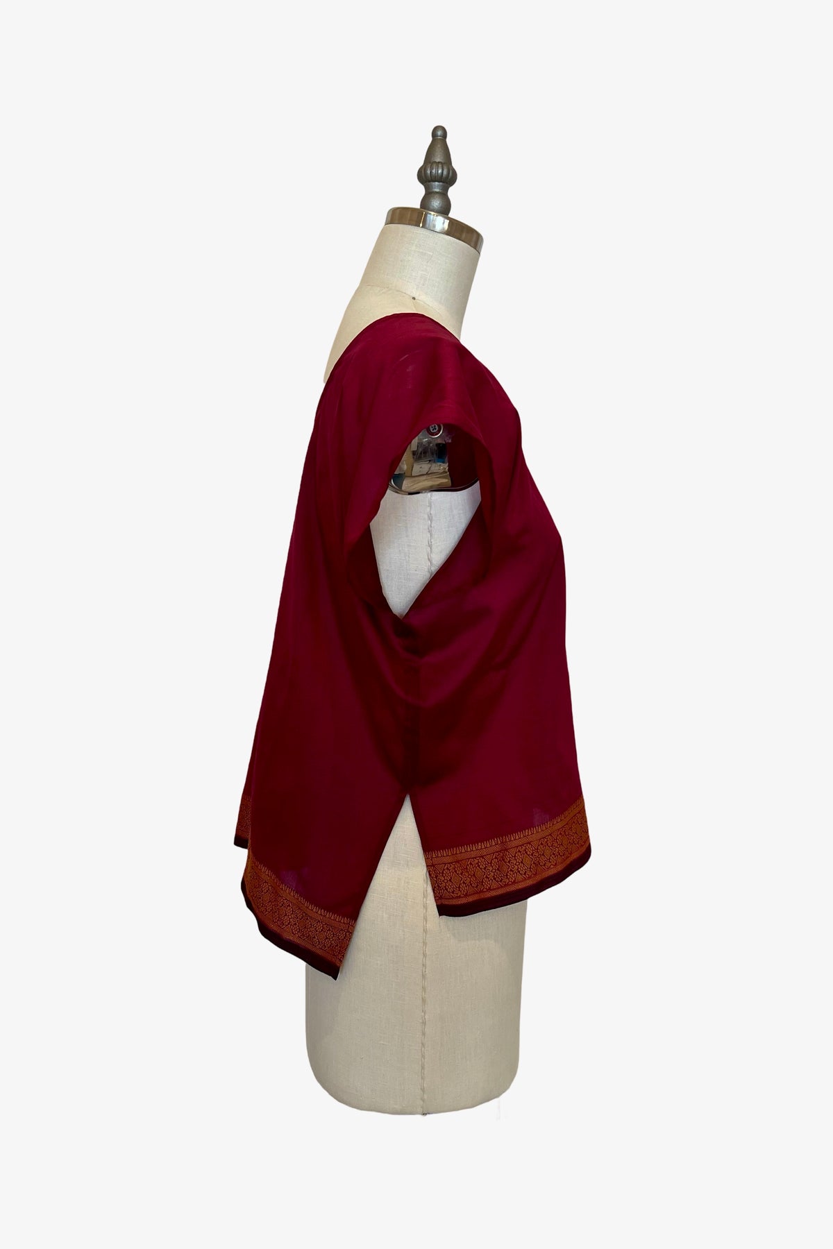 Selvedge Top | Wine Gold Saree